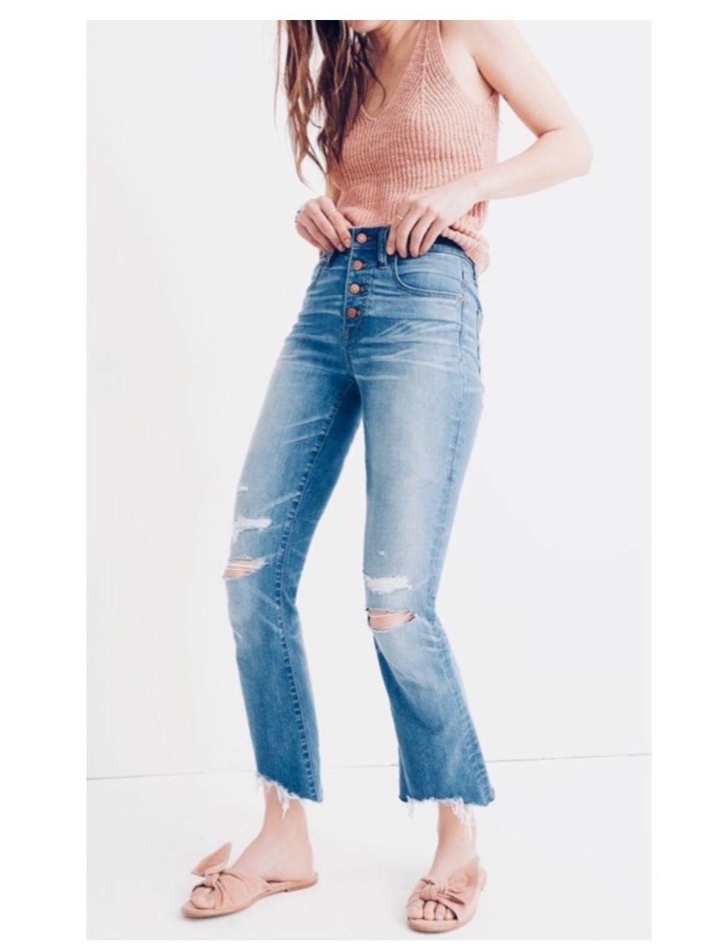 Madewell Cali Demi-Boot Jeans -Blue Ripped High-Rise